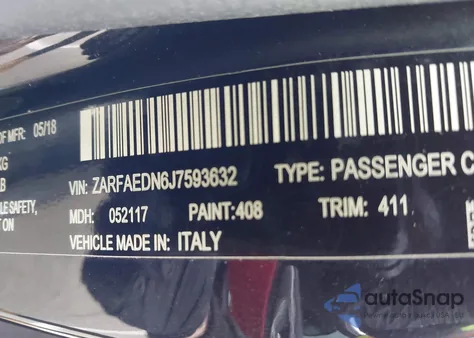 2018 Alfa Romeo Giulia Awd from USA, damaged, VIN ZARFAEDN6J7593632